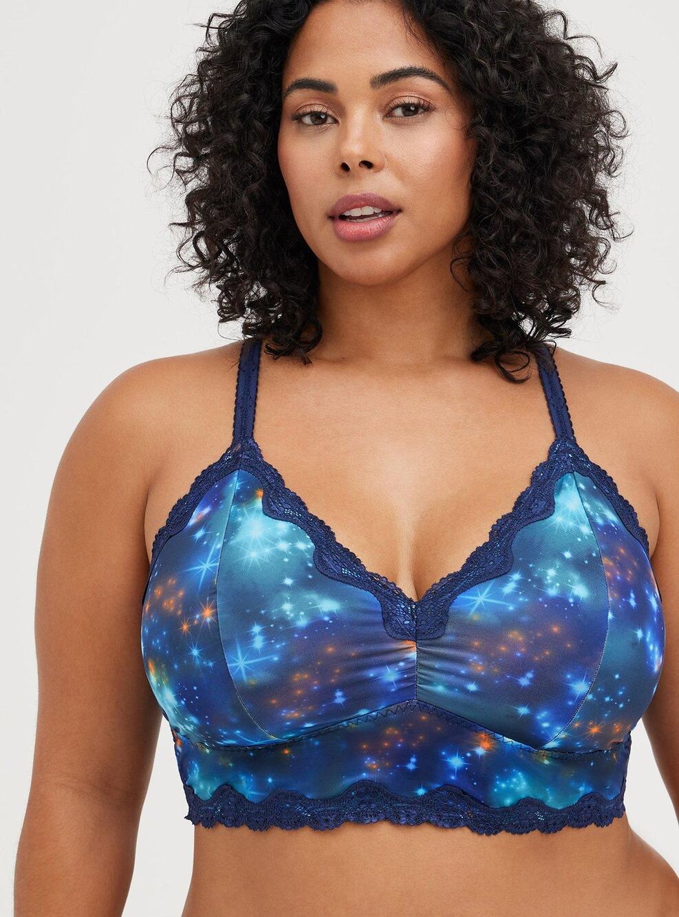 Torrid Deep Space Unlined Microfiber With Lace Trim Printed Bralette Size 1X